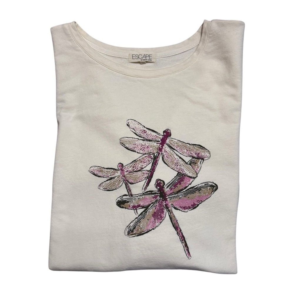 Dragonfly Fleece Escape by Habitat Ivory Pullover Slub Top Sweatshirt Size XXL